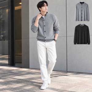 남성 버튼 니트 라운드 포인트 가디건