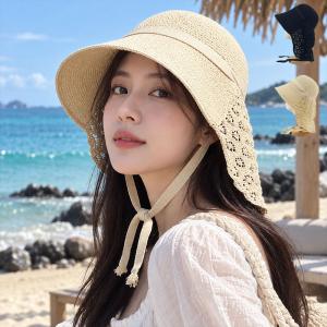 여성 벙거지 레이스 단추 스트랩 버킷햇