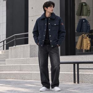남성 3컬러 빈티지 라인 기모 버튼 점퍼