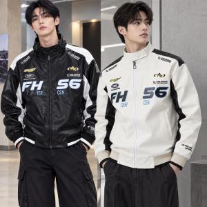 남성 2컬러 트렌디 넥버튼 라이더 점퍼