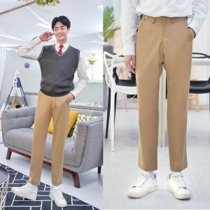 (허리조절) 스판 베이지 교복바지 남자