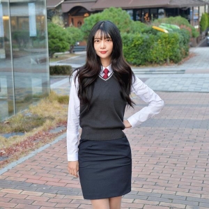 보풀방지 그레이 화이트라인 교복조끼(여자)